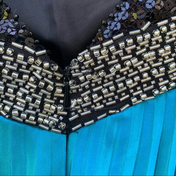 Y2K Mori Lee beaded sequin halter prom dress maxi gown teal black 5/6 - Picture 9 of 13